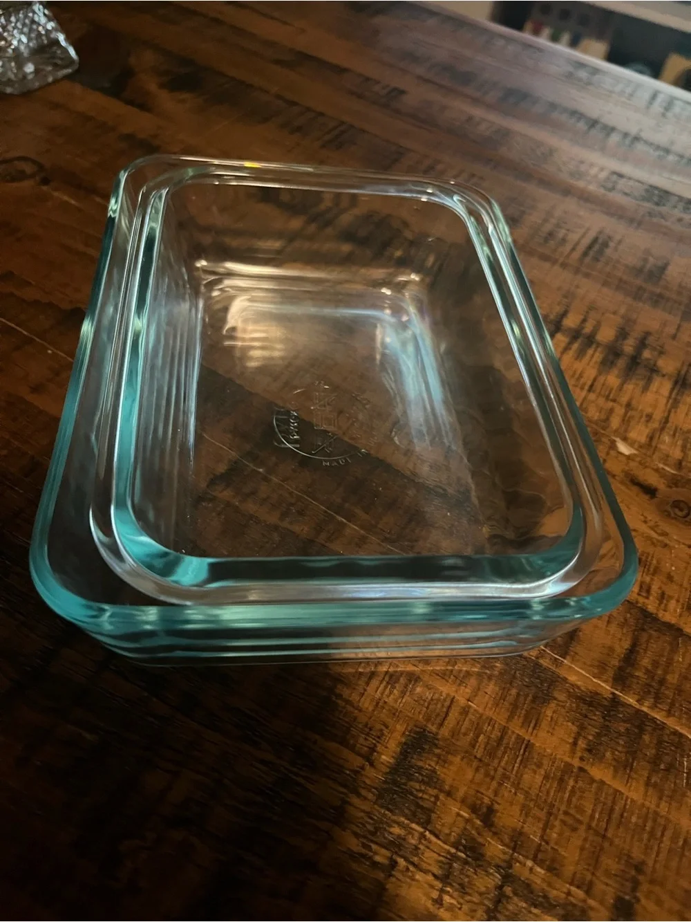 Pyrex Embossed Glass Marking with Gold Hue